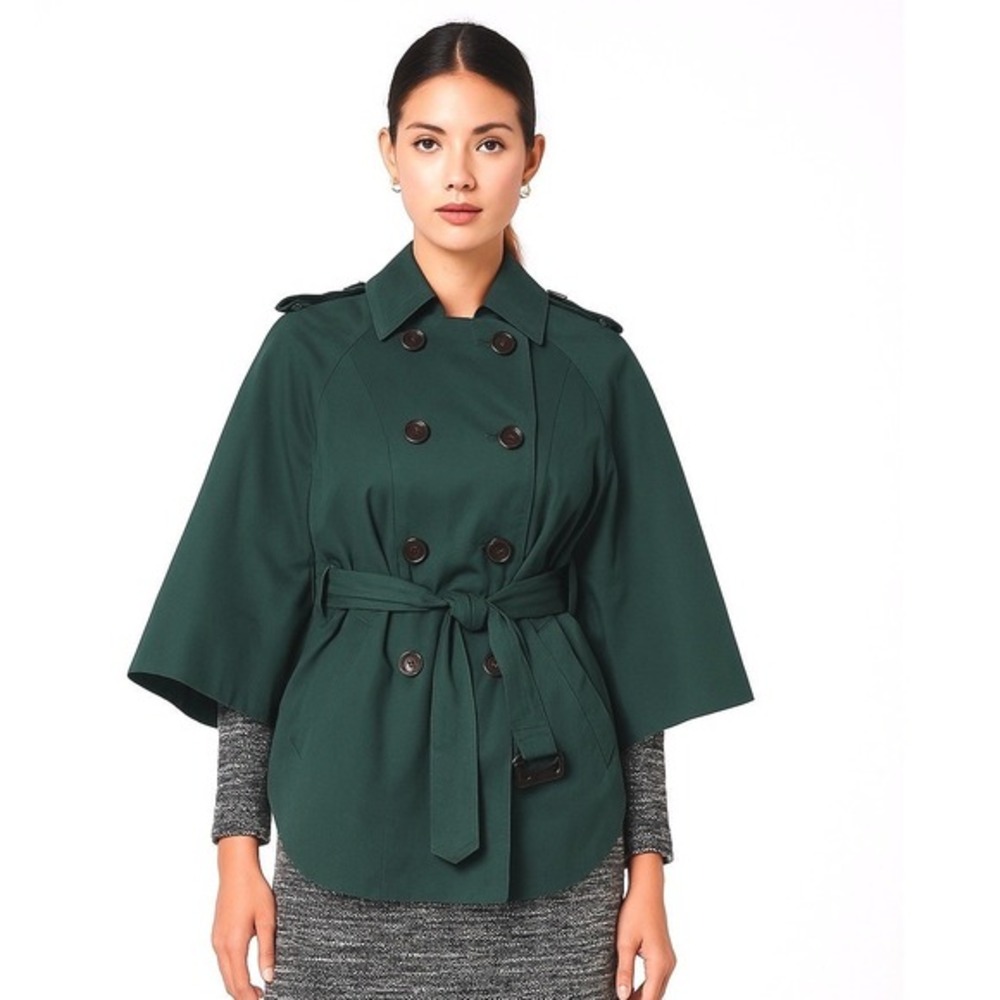 New York & Co Green Double Breasted Trench Cape Jacket XS/S Fairycore 63-03